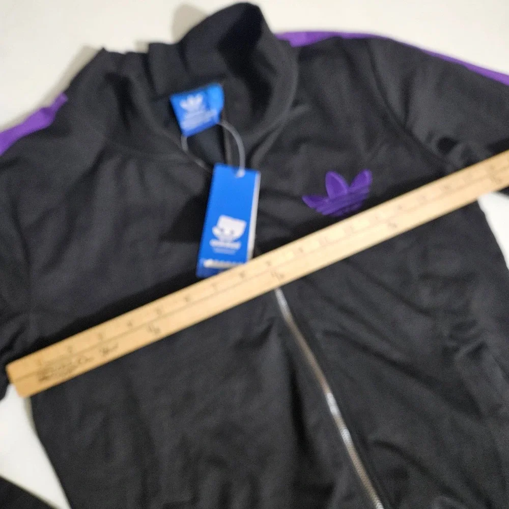 Adidas Originals Track Jacket Youth Large Black Purple Trefoil Full Zip
